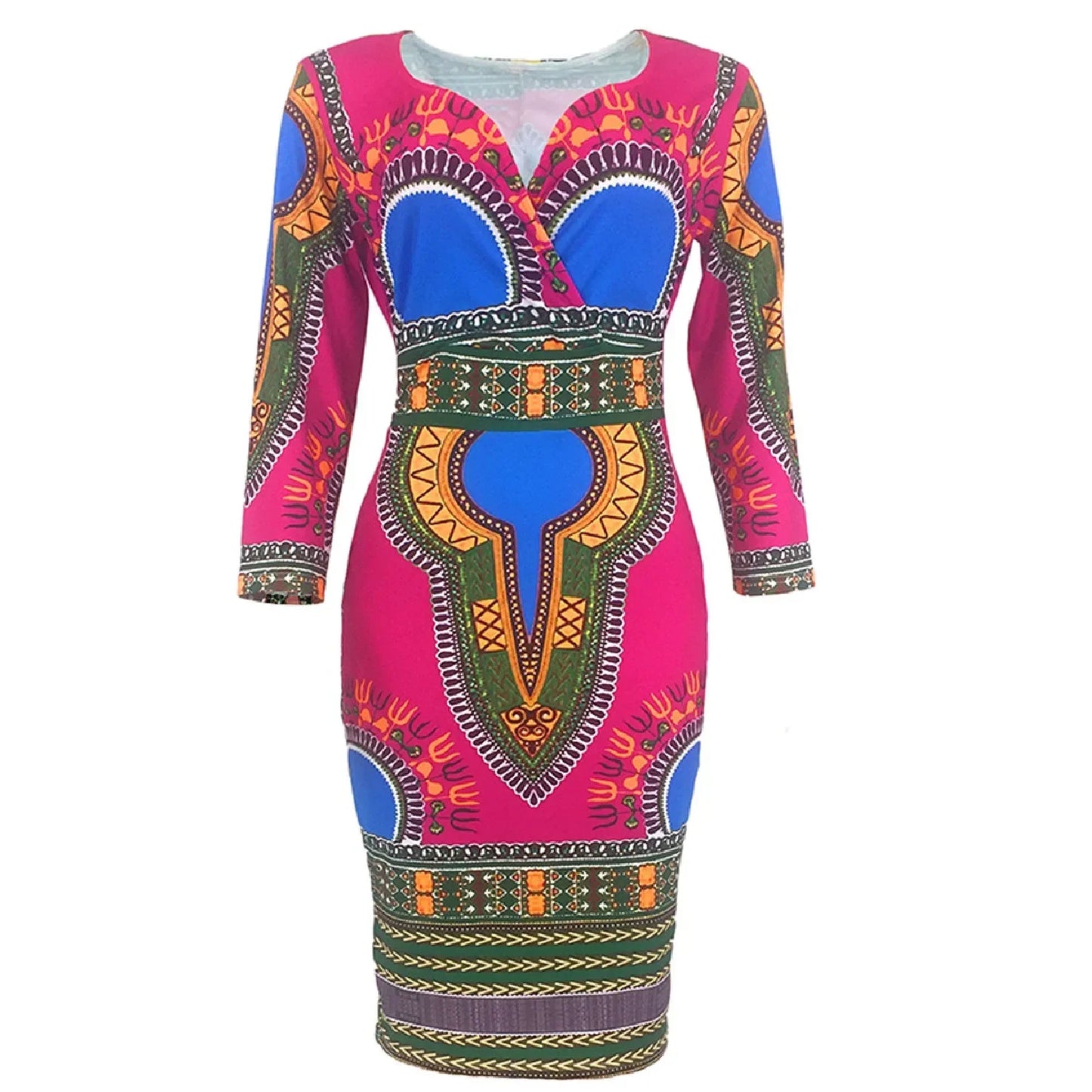 Robe longue pour femme, style ethnique africain – Imprimée, manches 3/4, tendance européenne et américaine