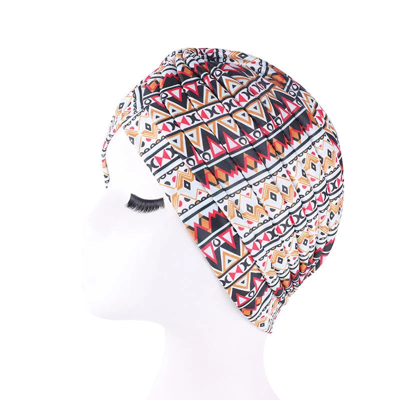 Turban africain imprimé pour femme – Bonnet doux et extensible, style torsadé et plissé, couvre-tête confortable (idéal comme bonnet chimio)