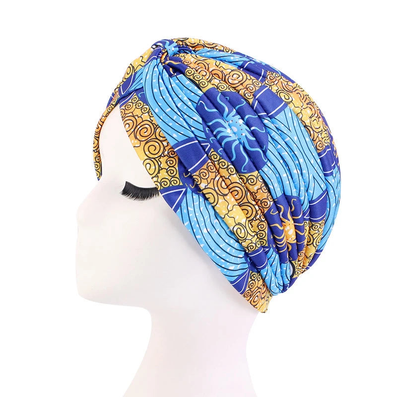 Turban africain imprimé pour femme – Bonnet doux et extensible, style torsadé et plissé, couvre-tête confortable (idéal comme bonnet chimio)