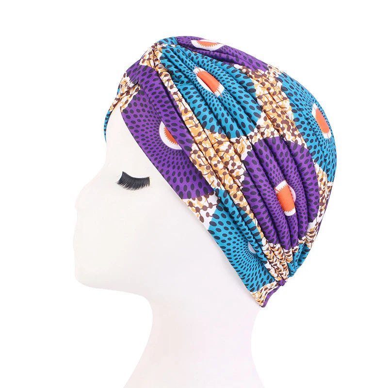 Turban africain imprimé pour femme – Bonnet doux et extensible, style torsadé et plissé, couvre-tête confortable (idéal comme bonnet chimio)
