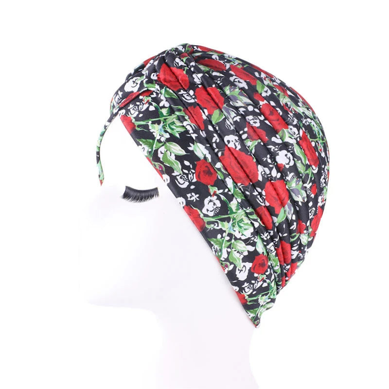 Turban africain imprimé pour femme – Bonnet doux et extensible, style torsadé et plissé, couvre-tête confortable (idéal comme bonnet chimio)