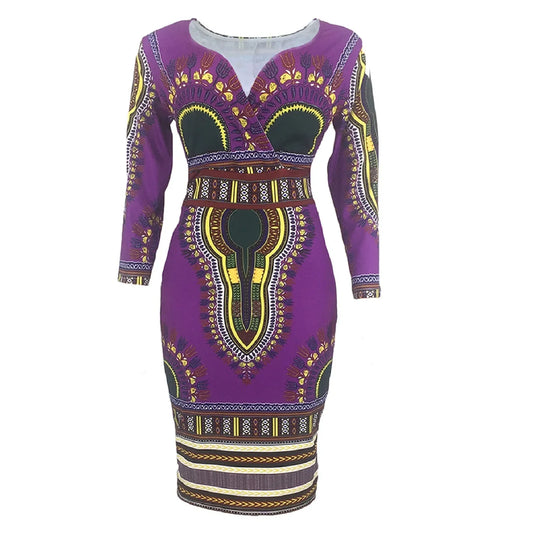Robe longue pour femme, style ethnique africain – Imprimée, manches 3/4, tendance européenne et américaine