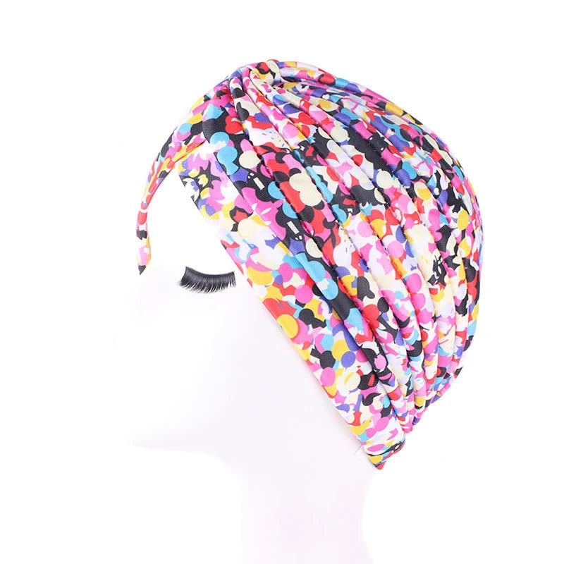 Turban africain imprimé pour femme – Bonnet doux et extensible, style torsadé et plissé, couvre-tête confortable (idéal comme bonnet chimio)