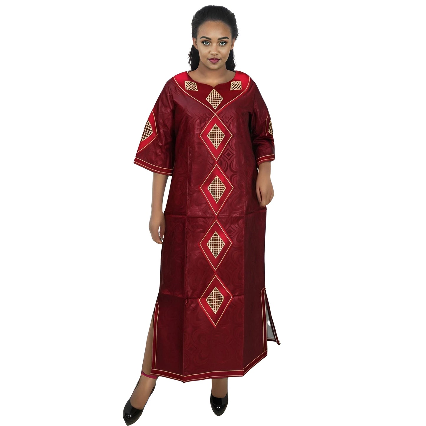 Robes africaines pour femme en bazin riche avec design brodé — robe longue