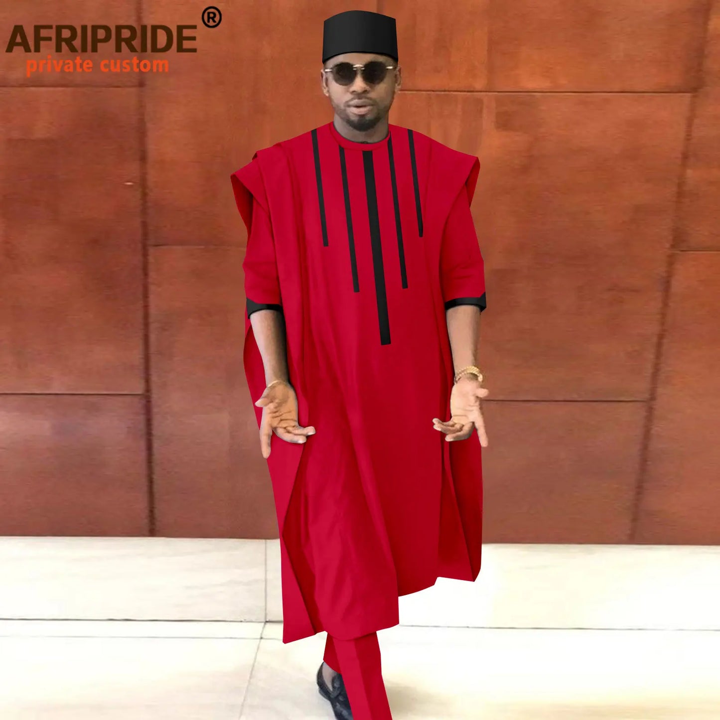 Tenue africaine pour homme – Ensemble Dashiki Agbada 3 pièces avec chemise, pantalon et chapeau traditionnel (style tribal) – Réf. A2216165