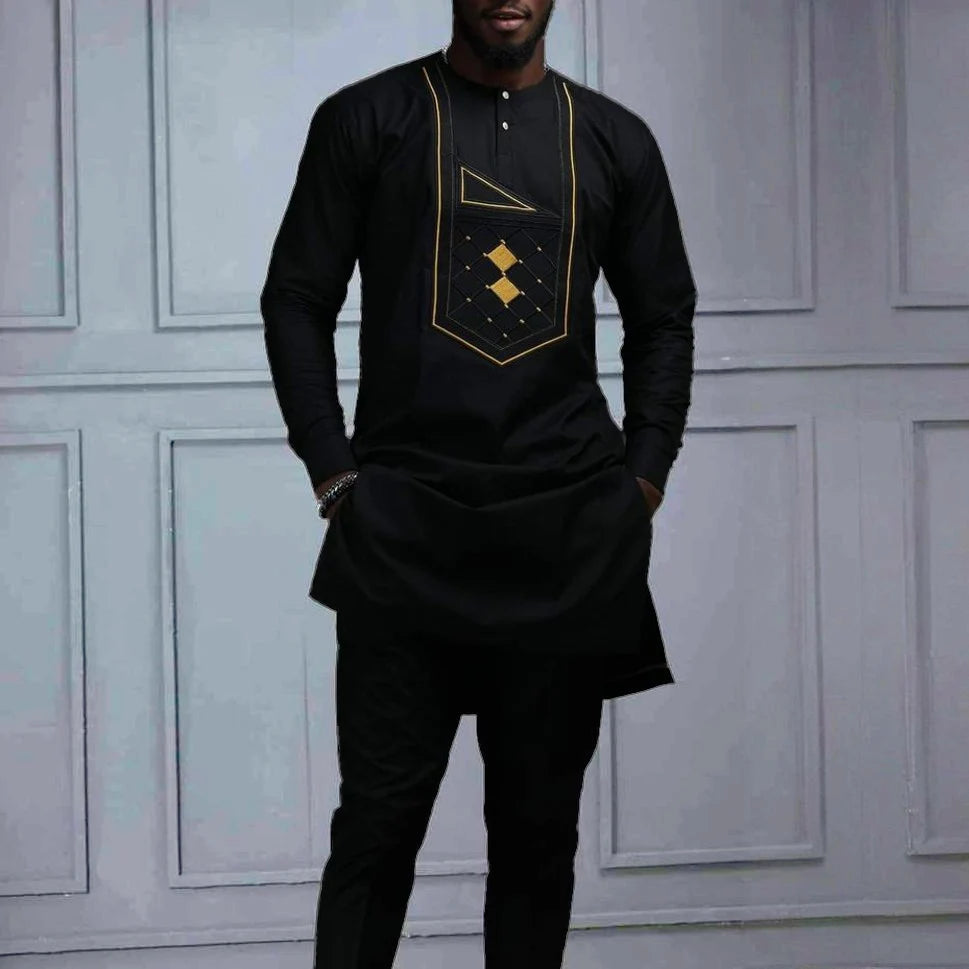 Tenue traditionnelle africaine pour homme – Ensemble Dashiki 2 pièces style ethnique, tunique et pantalon, kaftan de créateur
