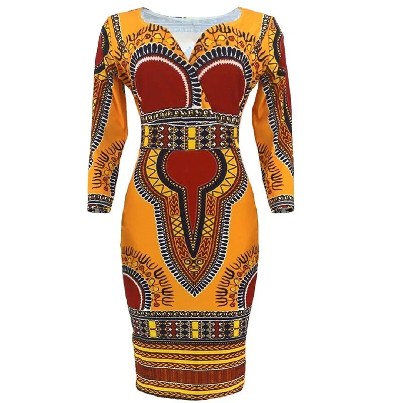 Robe longue pour femme, style ethnique africain – Imprimée, manches 3/4, tendance européenne et américaine