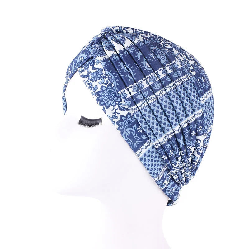 Turban africain imprimé pour femme – Bonnet doux et extensible, style torsadé et plissé, couvre-tête confortable (idéal comme bonnet chimio)