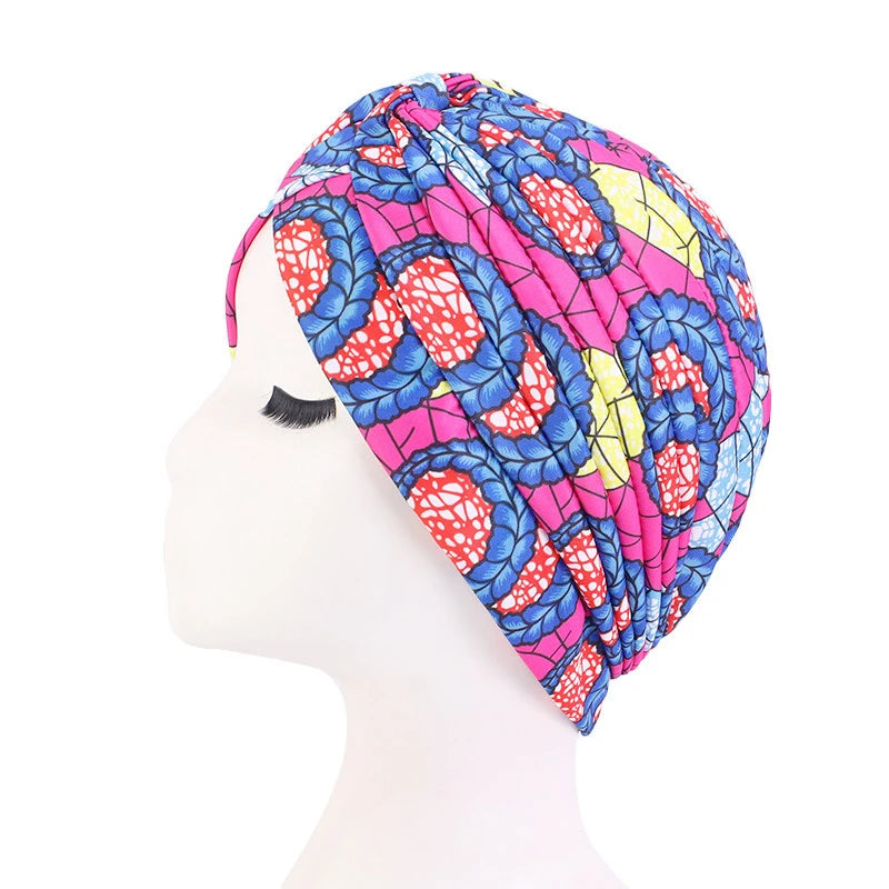 Turban africain imprimé pour femme – Bonnet doux et extensible, style torsadé et plissé, couvre-tête confortable (idéal comme bonnet chimio)