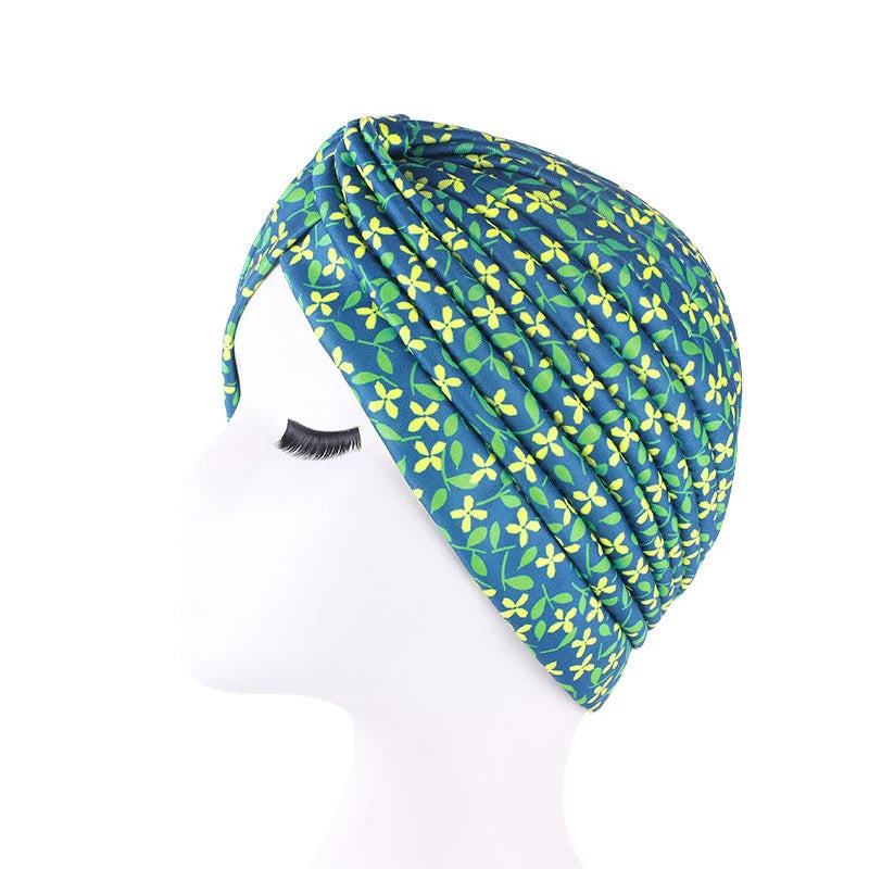 Turban africain imprimé pour femme – Bonnet doux et extensible, style torsadé et plissé, couvre-tête confortable (idéal comme bonnet chimio)