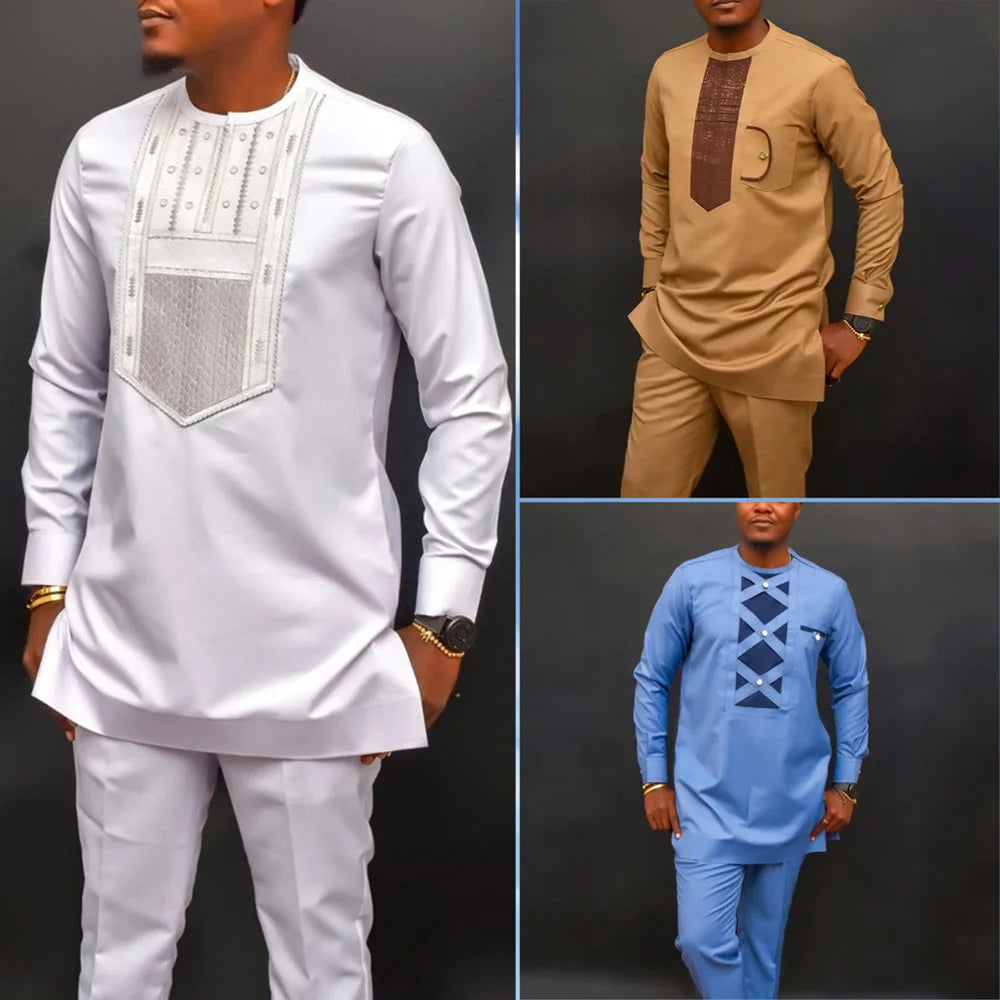 Tenue traditionnelle africaine pour homme – Ensemble Dashiki 2 pièces style ethnique, tunique et pantalon, kaftan de créateur