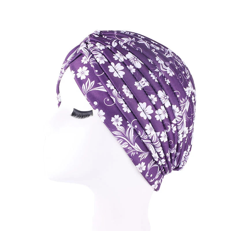 Turban africain imprimé pour femme – Bonnet doux et extensible, style torsadé et plissé, couvre-tête confortable (idéal comme bonnet chimio)